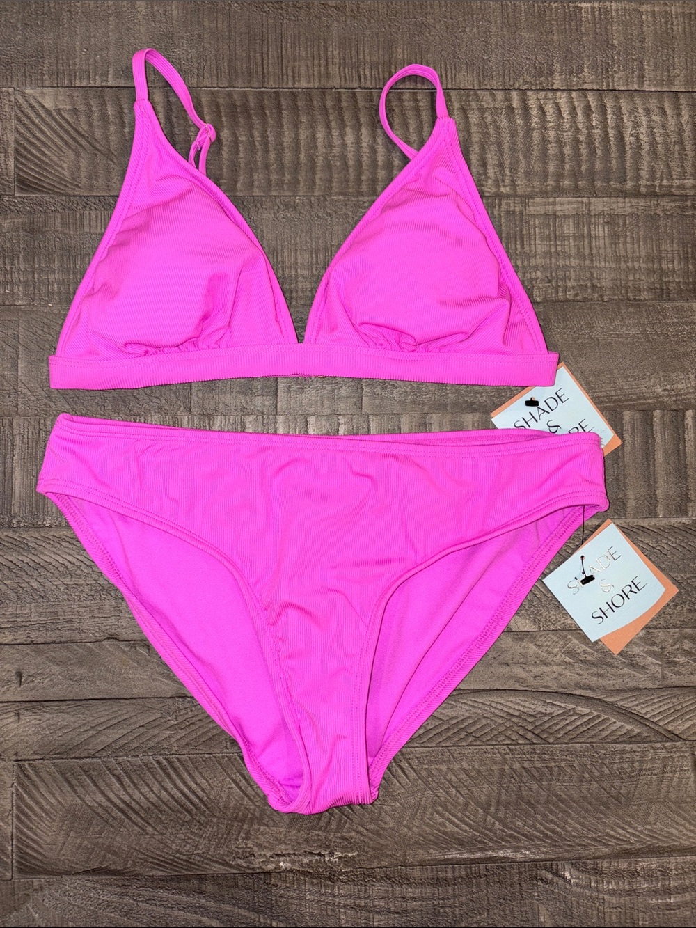 Shade & Shore Neon Pink Triangle Bikini Set